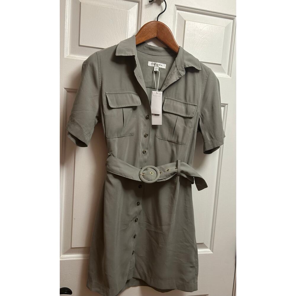 NWT Forever New dusty sage green and silver utility shirt dress, size 6